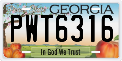 GA license plate PWT6316