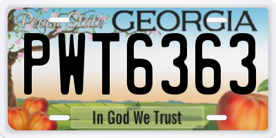 GA license plate PWT6363
