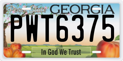 GA license plate PWT6375