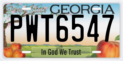 GA license plate PWT6547