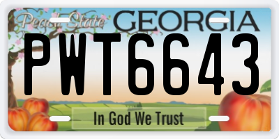 GA license plate PWT6643
