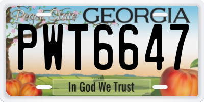 GA license plate PWT6647