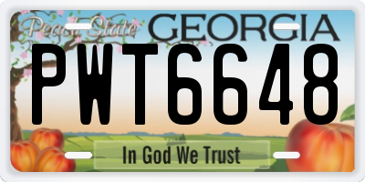 GA license plate PWT6648