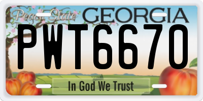 GA license plate PWT6670