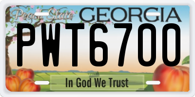 GA license plate PWT6700