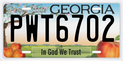 GA license plate PWT6702