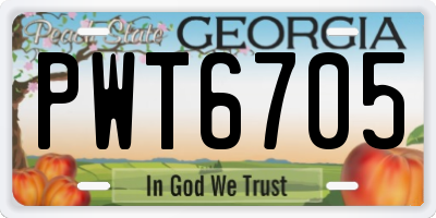 GA license plate PWT6705