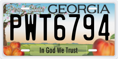 GA license plate PWT6794