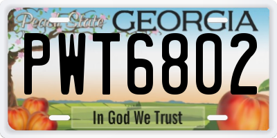 GA license plate PWT6802