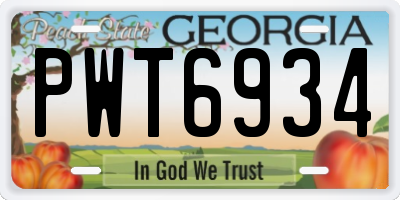GA license plate PWT6934