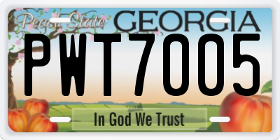 GA license plate PWT7005