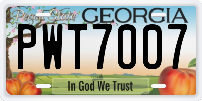 GA license plate PWT7007