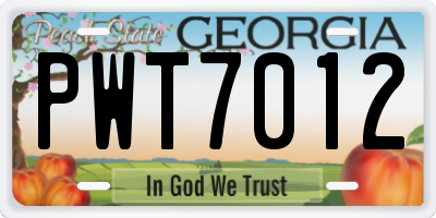 GA license plate PWT7012