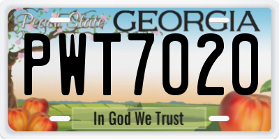 GA license plate PWT7020