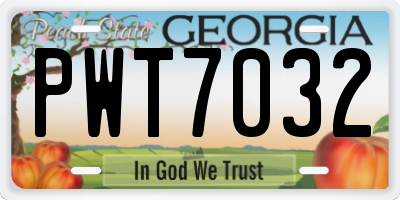 GA license plate PWT7032