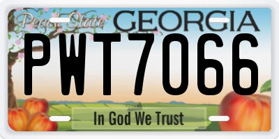 GA license plate PWT7066