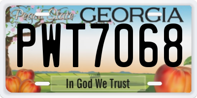GA license plate PWT7068