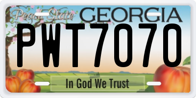 GA license plate PWT7070