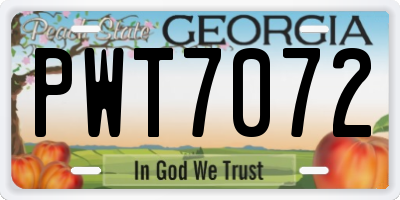 GA license plate PWT7072