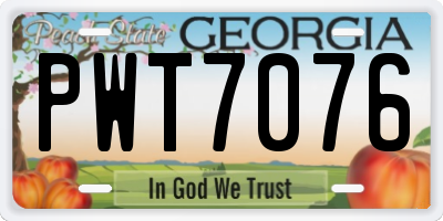 GA license plate PWT7076