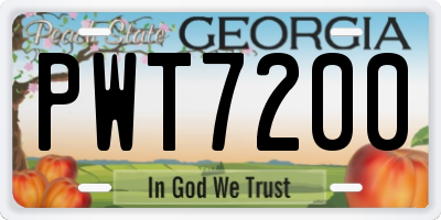 GA license plate PWT7200