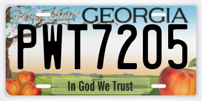 GA license plate PWT7205