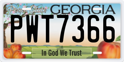 GA license plate PWT7366