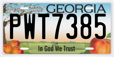 GA license plate PWT7385