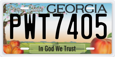 GA license plate PWT7405