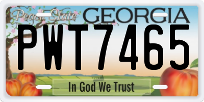 GA license plate PWT7465