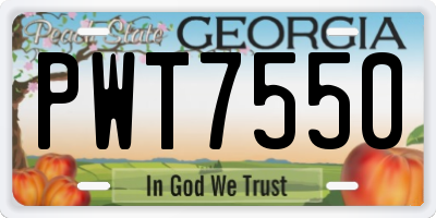 GA license plate PWT7550