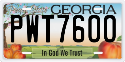 GA license plate PWT7600