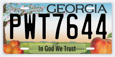 GA license plate PWT7644