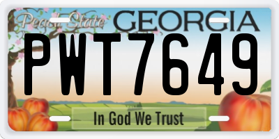 GA license plate PWT7649