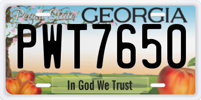GA license plate PWT7650