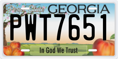 GA license plate PWT7651