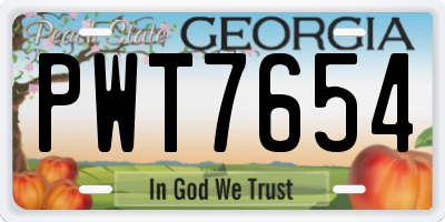 GA license plate PWT7654