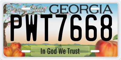 GA license plate PWT7668