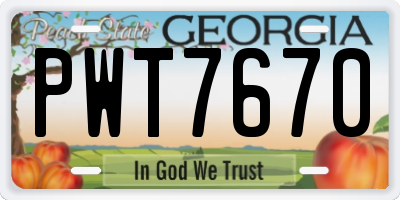 GA license plate PWT7670