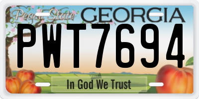 GA license plate PWT7694