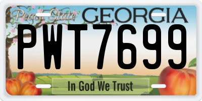 GA license plate PWT7699