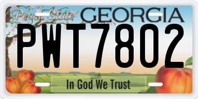 GA license plate PWT7802