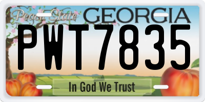 GA license plate PWT7835