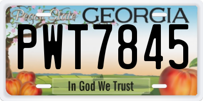 GA license plate PWT7845