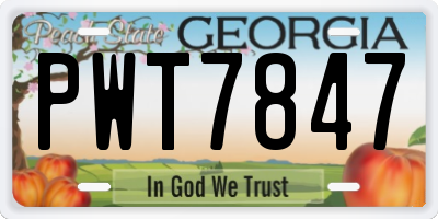 GA license plate PWT7847