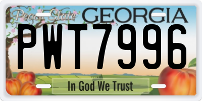 GA license plate PWT7996