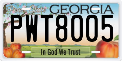 GA license plate PWT8005