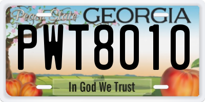 GA license plate PWT8010