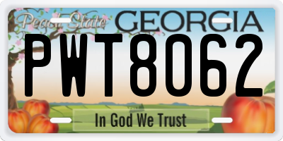 GA license plate PWT8062
