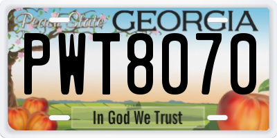 GA license plate PWT8070